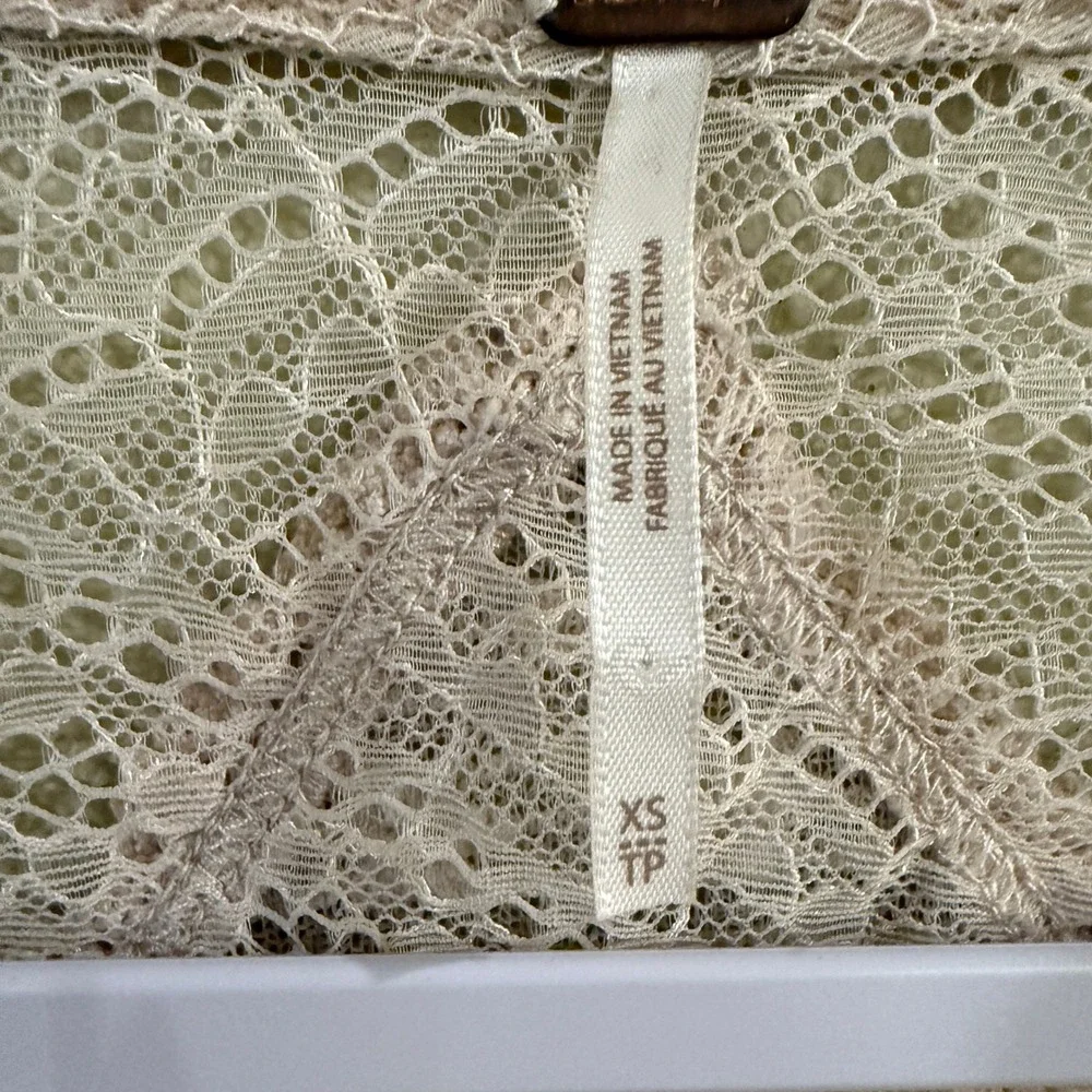 Free People My Party‎ Lace Top Womens XS Cream Long Sleeve Sheer Boho Coquette